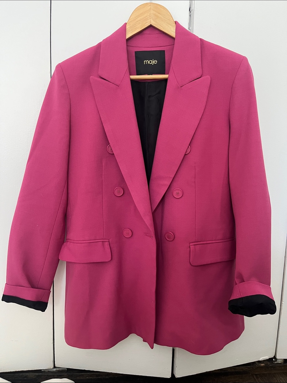Maje Double-Breasted Fuchsia Blazer